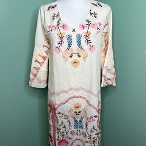 Floral Embroidered Dress with 3/4 Sleeves